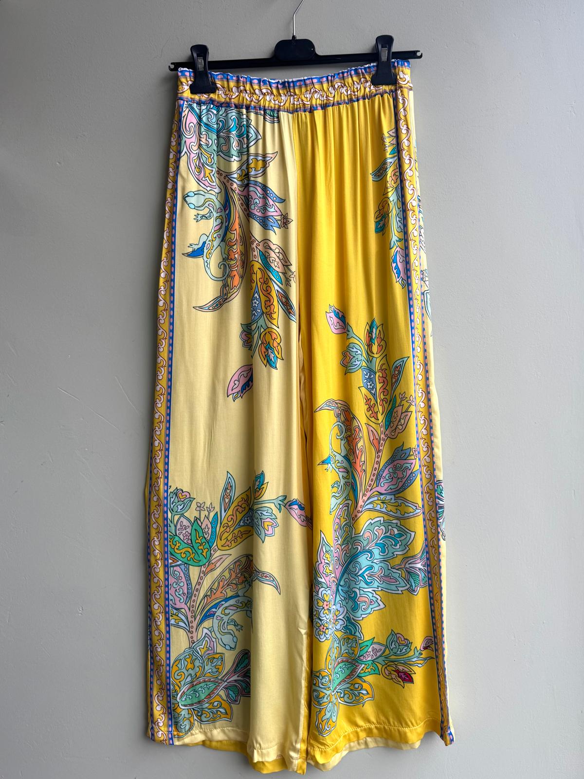 Ailsa Paisley Print Wide Legged Satin Trousers - Turquoise/Teal Or Yellow