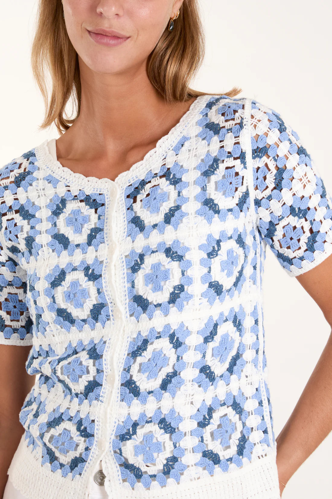 Skyla Crochet Top - Blue & White