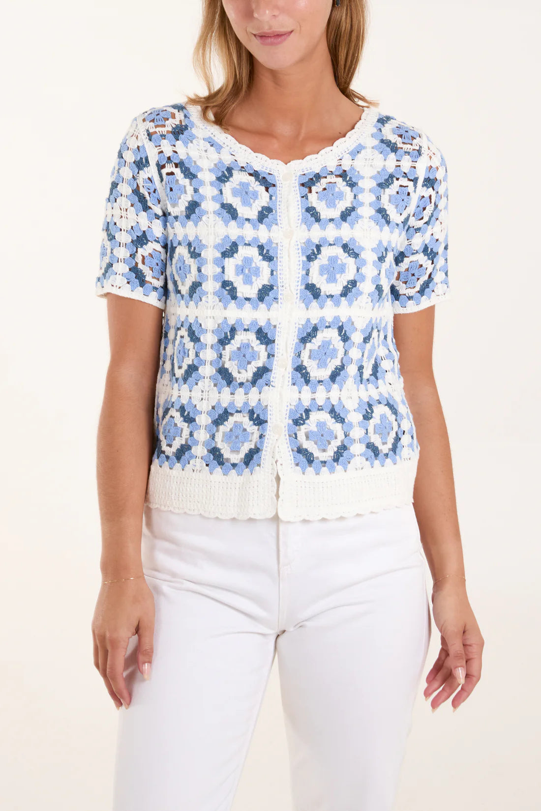 Skyla Crochet Top - Blue & White