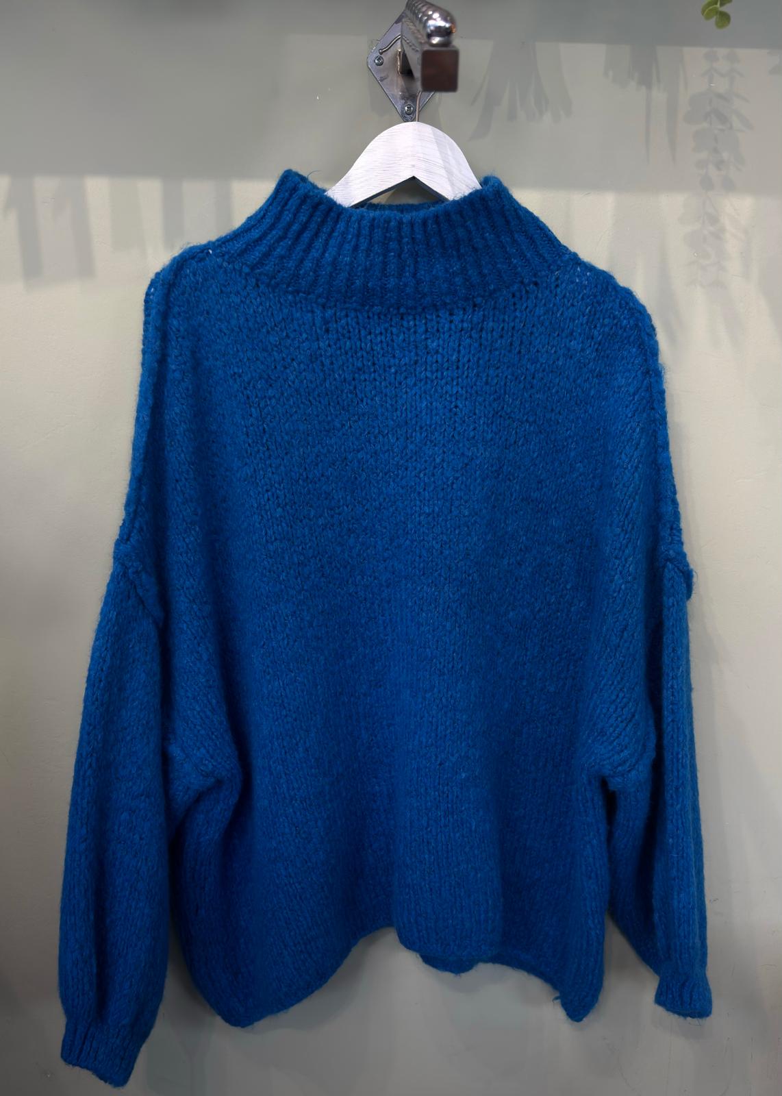 Claire Funnel Neck Balloon Sleeve Slouchy Chunky Knit Jumper