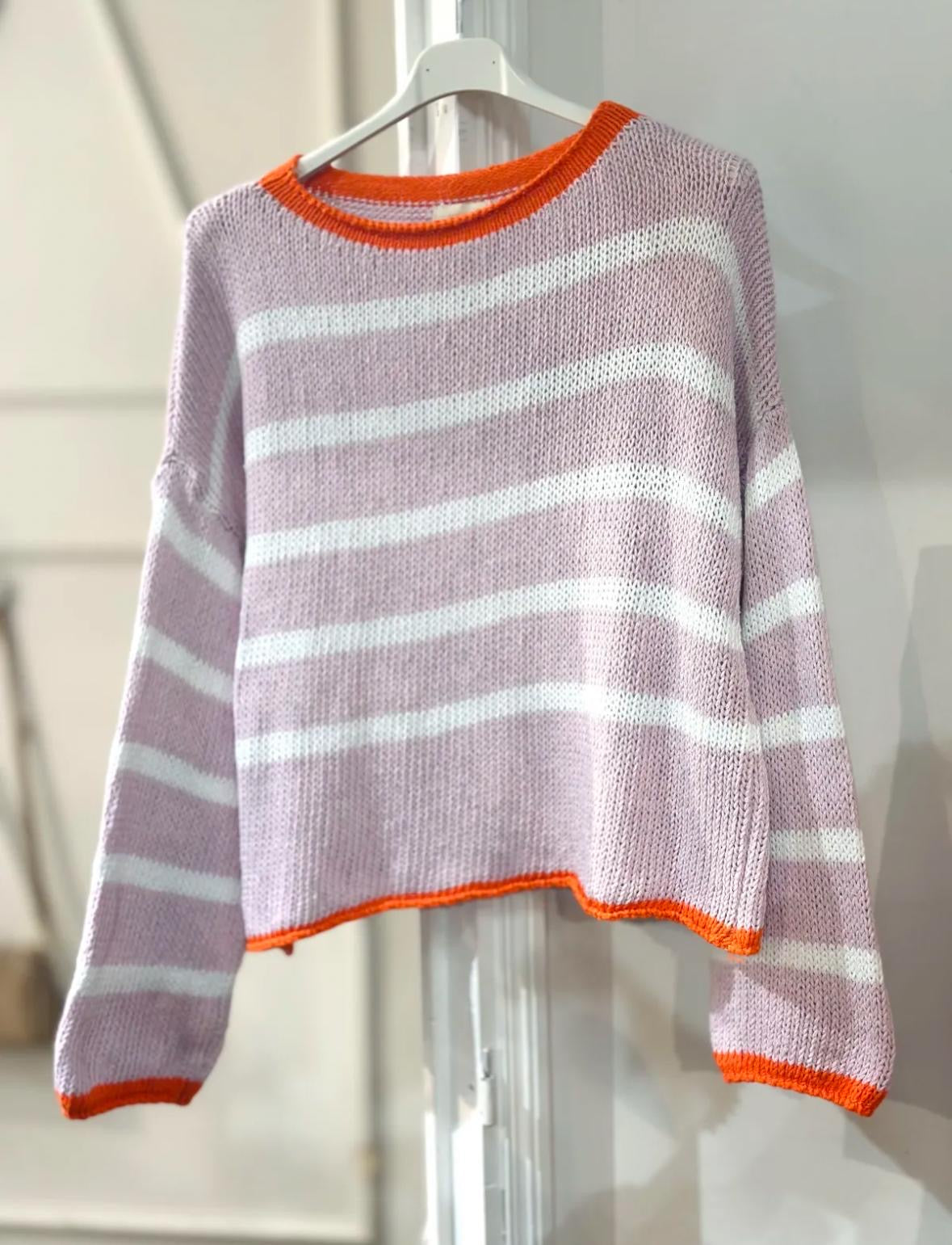 Zoe Short Ecru Stripe Cotton Blend Jumper - Pale Pink, Denim Blue Or Navy