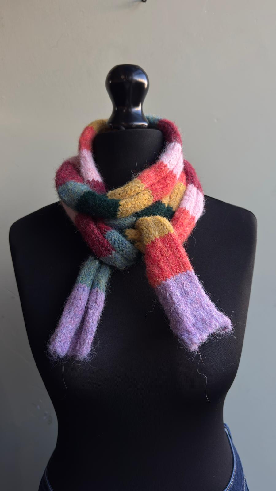 Multicoloured Long Striped Skinny Scarf