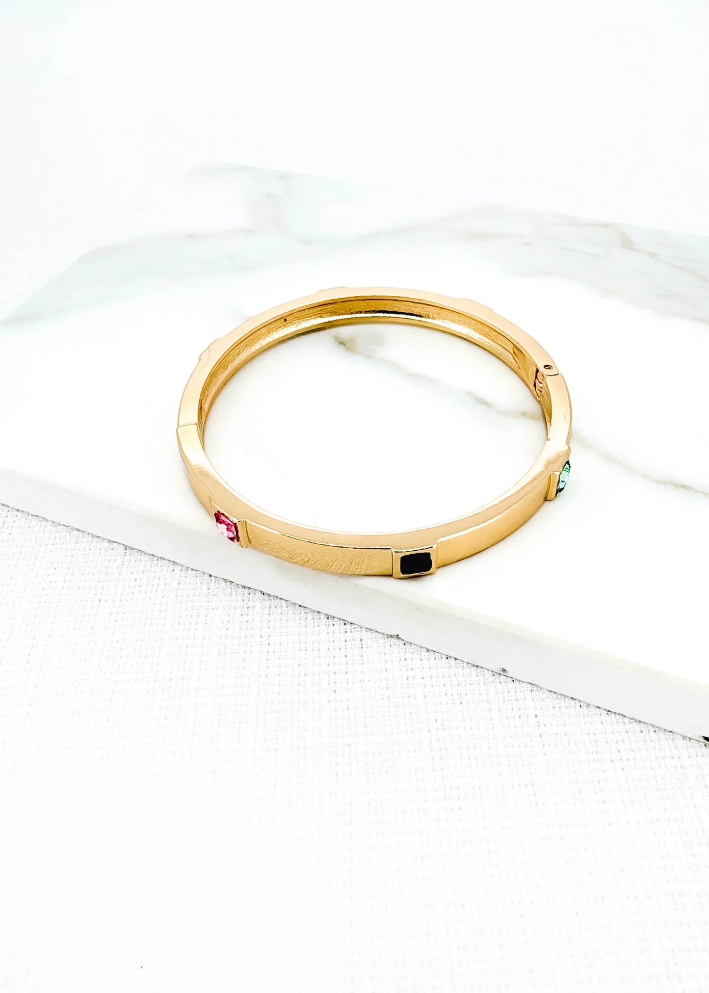 Envy Jewellery Gold Toned Hinged Bangle With Multicoloured Glass Faceted Accents