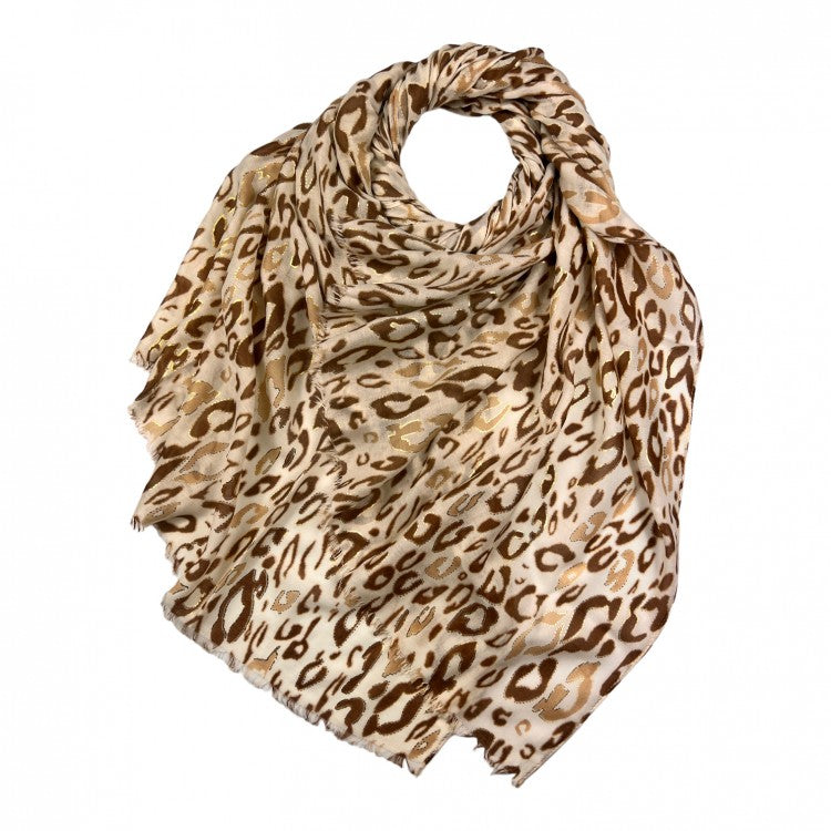 Tammy Leopard Print Scarf With Foil Accents