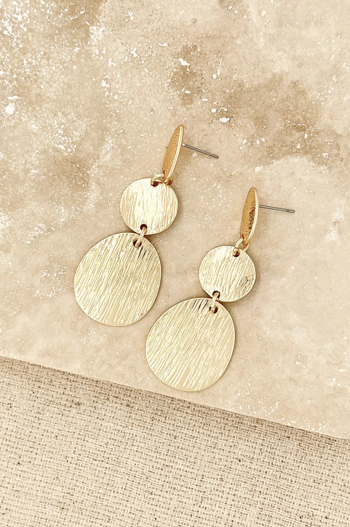Textured, Burnished Gold Toned Drop Earrings