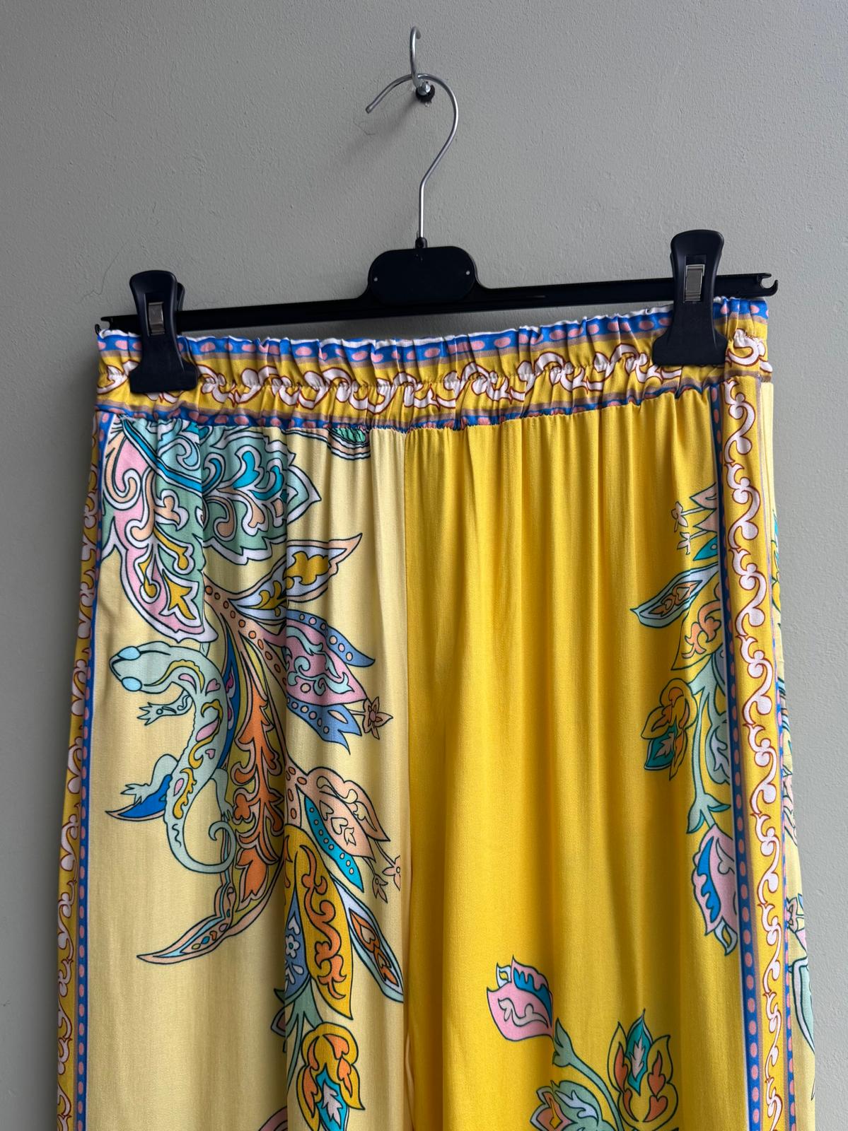 Ailsa Paisley Print Wide Legged Satin Trousers - Turquoise/Teal Or Yellow