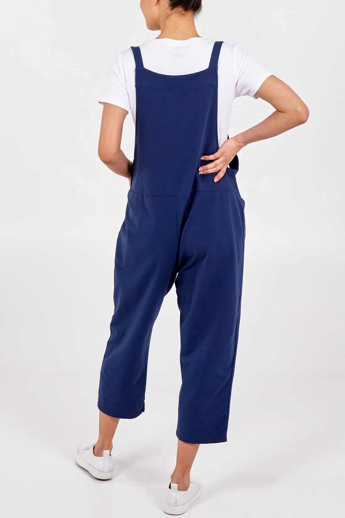 Nisha Plain Cotton Jersey Knot Fastening Dungarees - 4 Colours