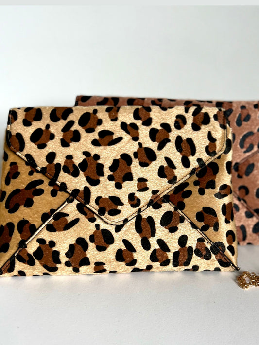 Melanie Faux Pony Skin Leopard Print Clutch Bag - 2 colours