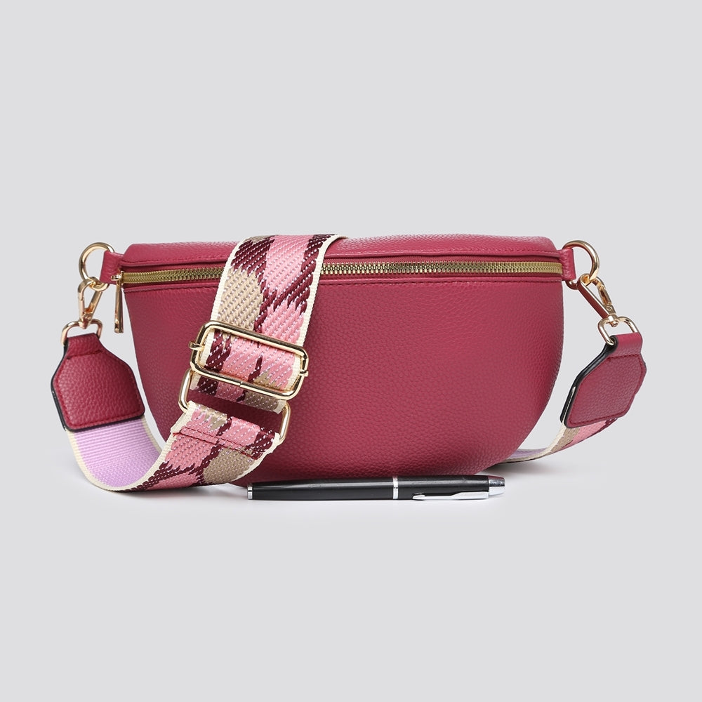 Small PU Cross Body Bum Bag With Patterned Strap