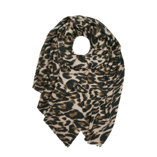 Lana Pleated Wool Mix Leopard Print Scarf