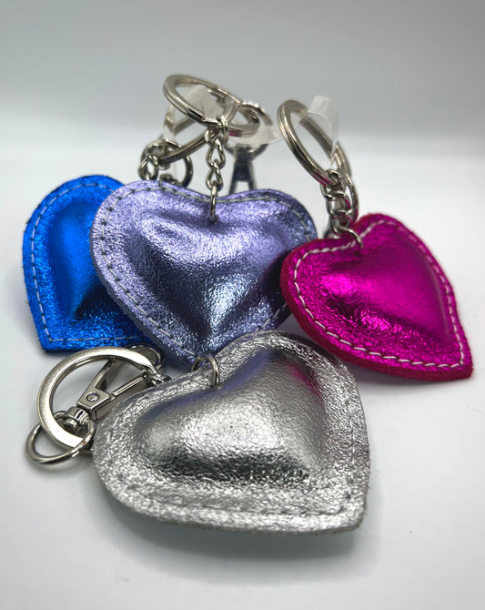Metallic Leather Heart Keyring