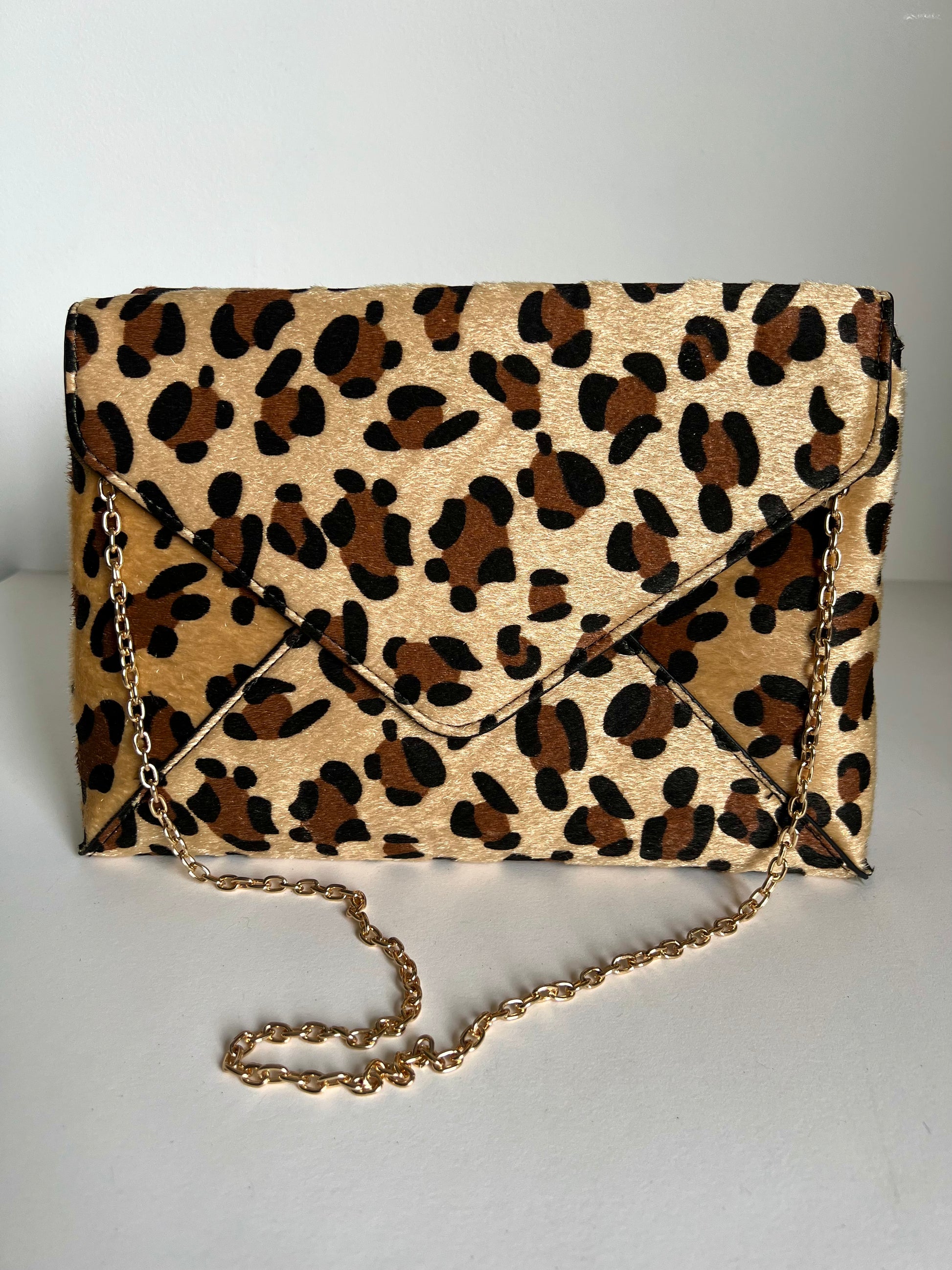 Melanie Faux Pony Skin Leopard Print Clutch Bag 2 colours