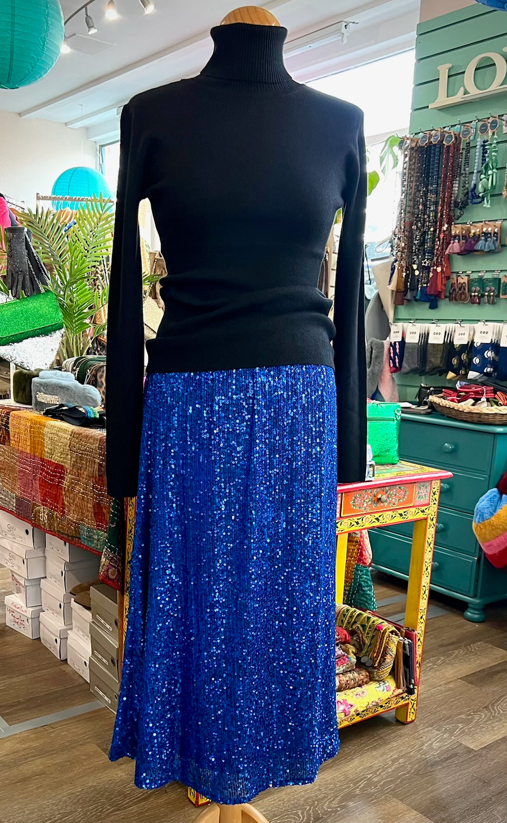 Rosa Sequin Midi Skirt - Royal Blue