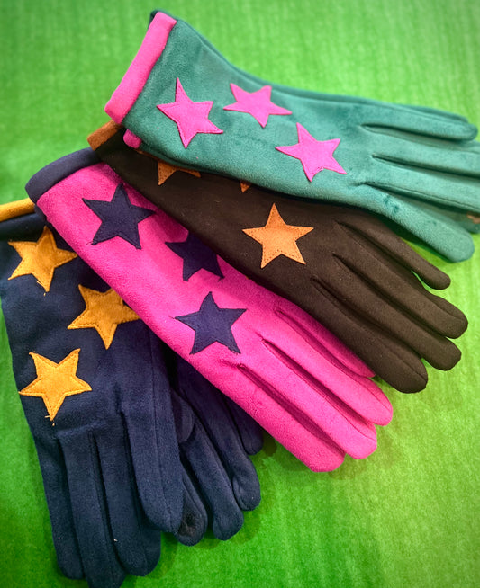 Faux Suede Star Gloves
