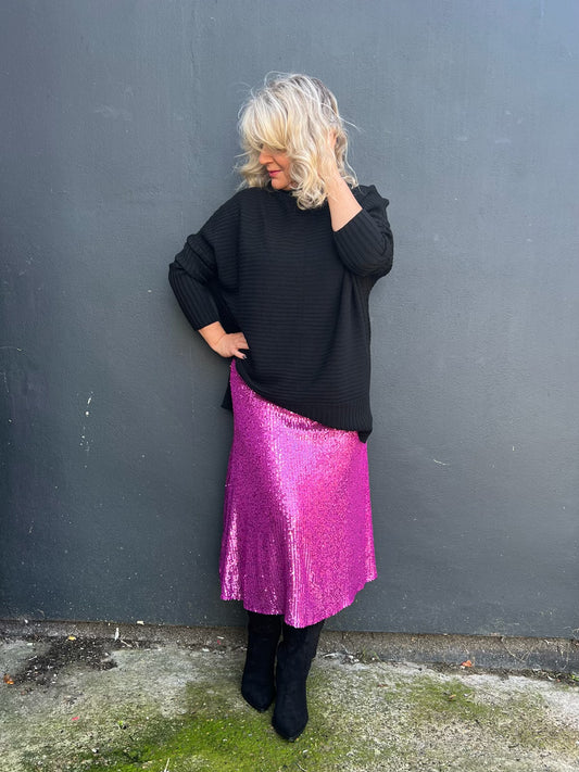 Rosa Sequin Midi Skirt - Magenta Pink/Purple