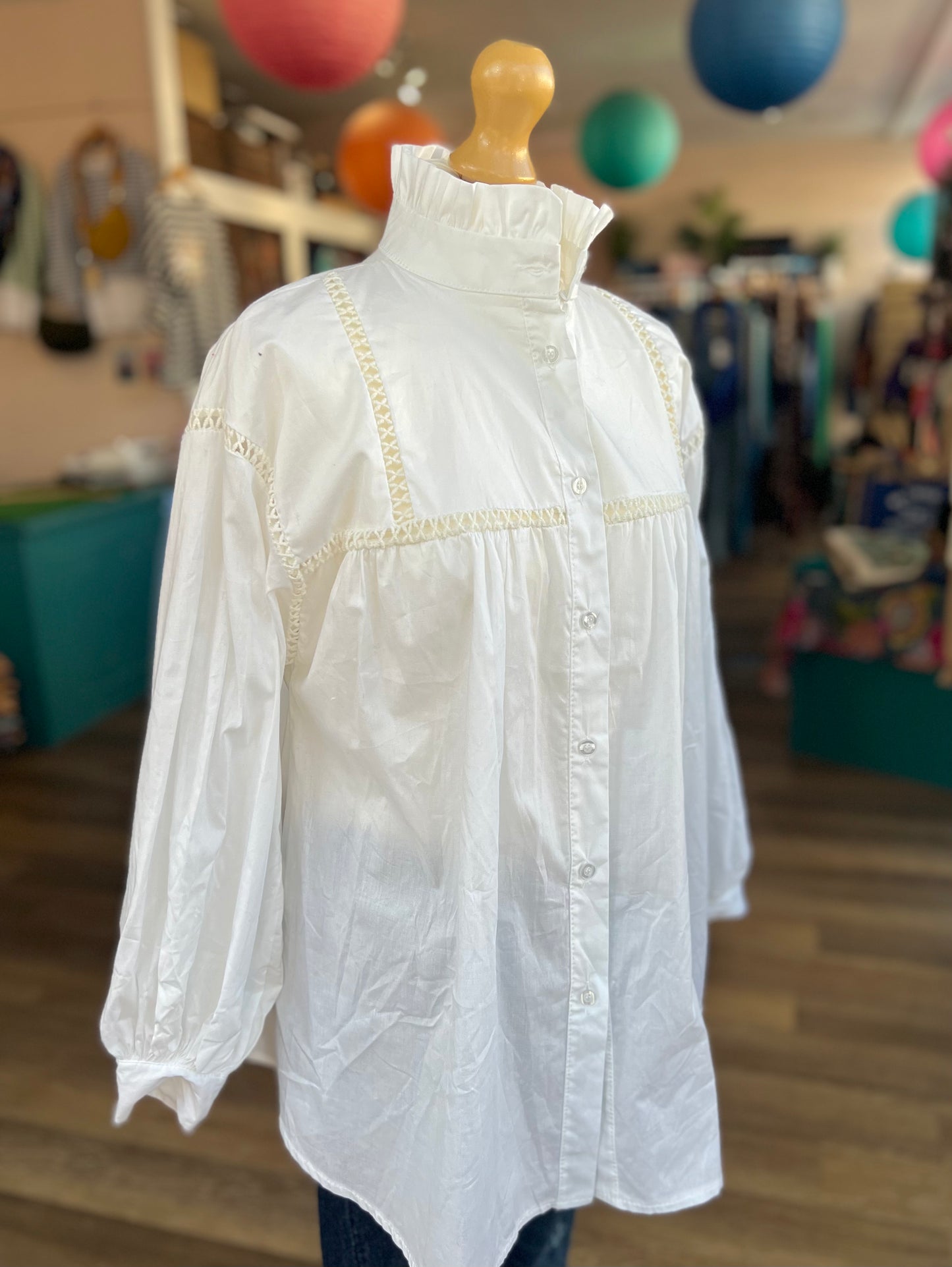Embroidered Frill Collar White Blouse