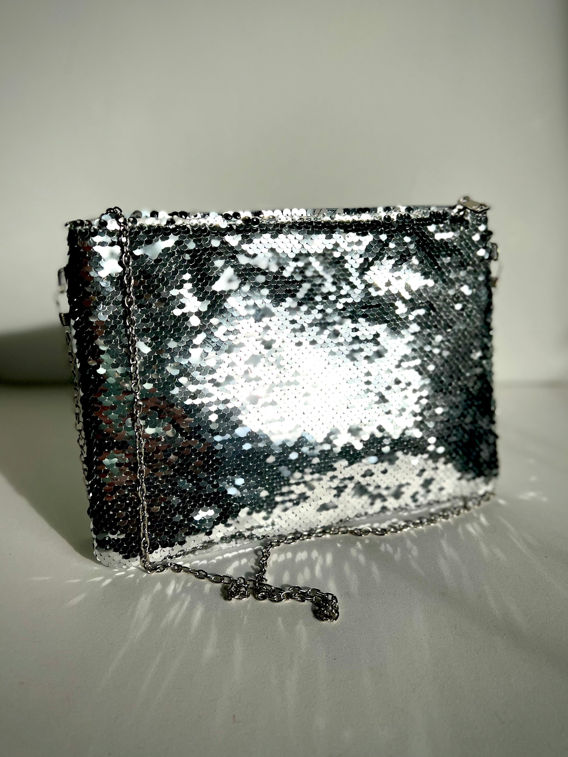 silver Metallic Sequin Clutch  Bag