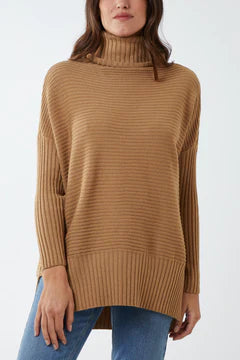Adele Slouchy Ribbed Roll Neck Jumper