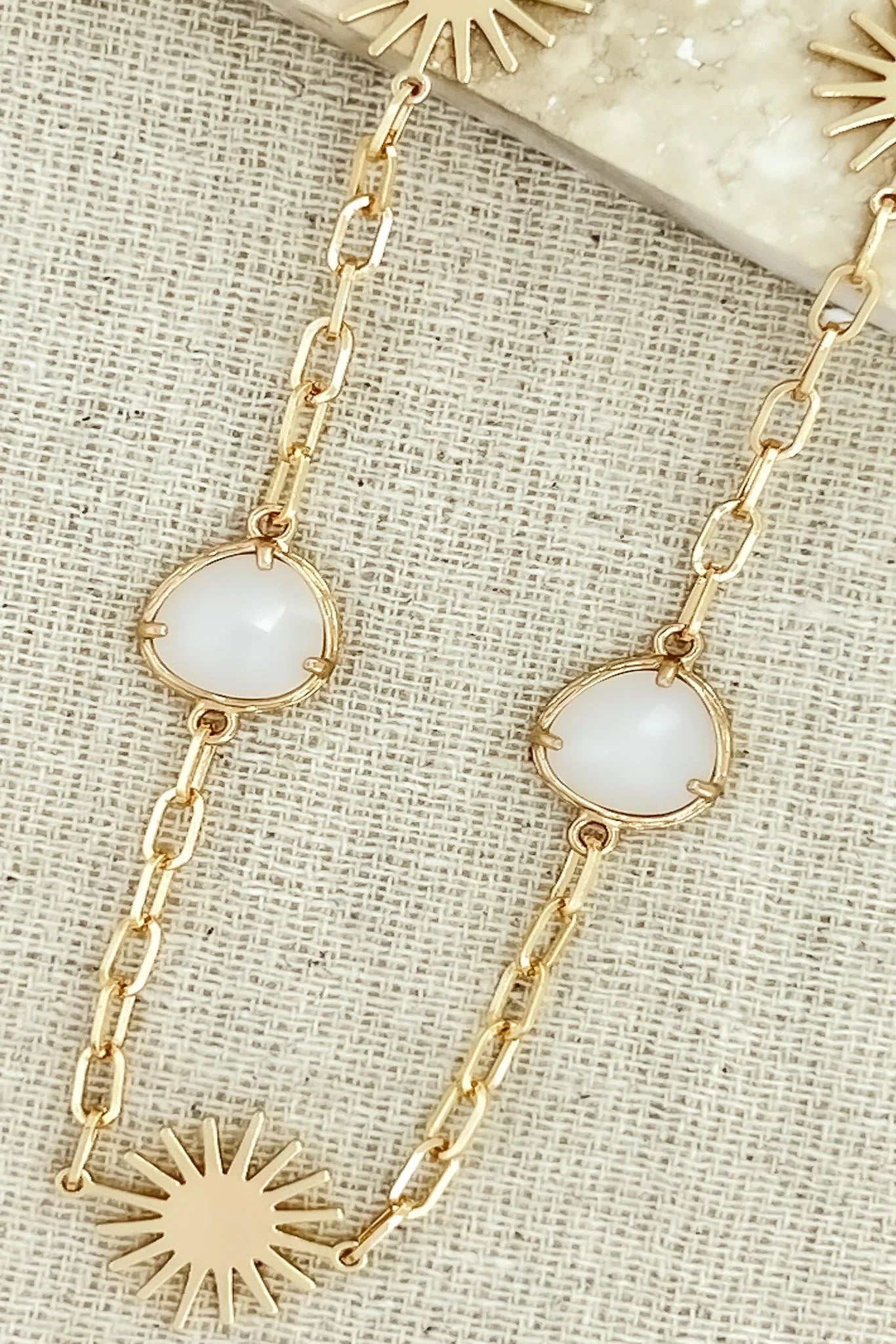 Long Gold & Cream Starburst Necklace - Envy Jewellery