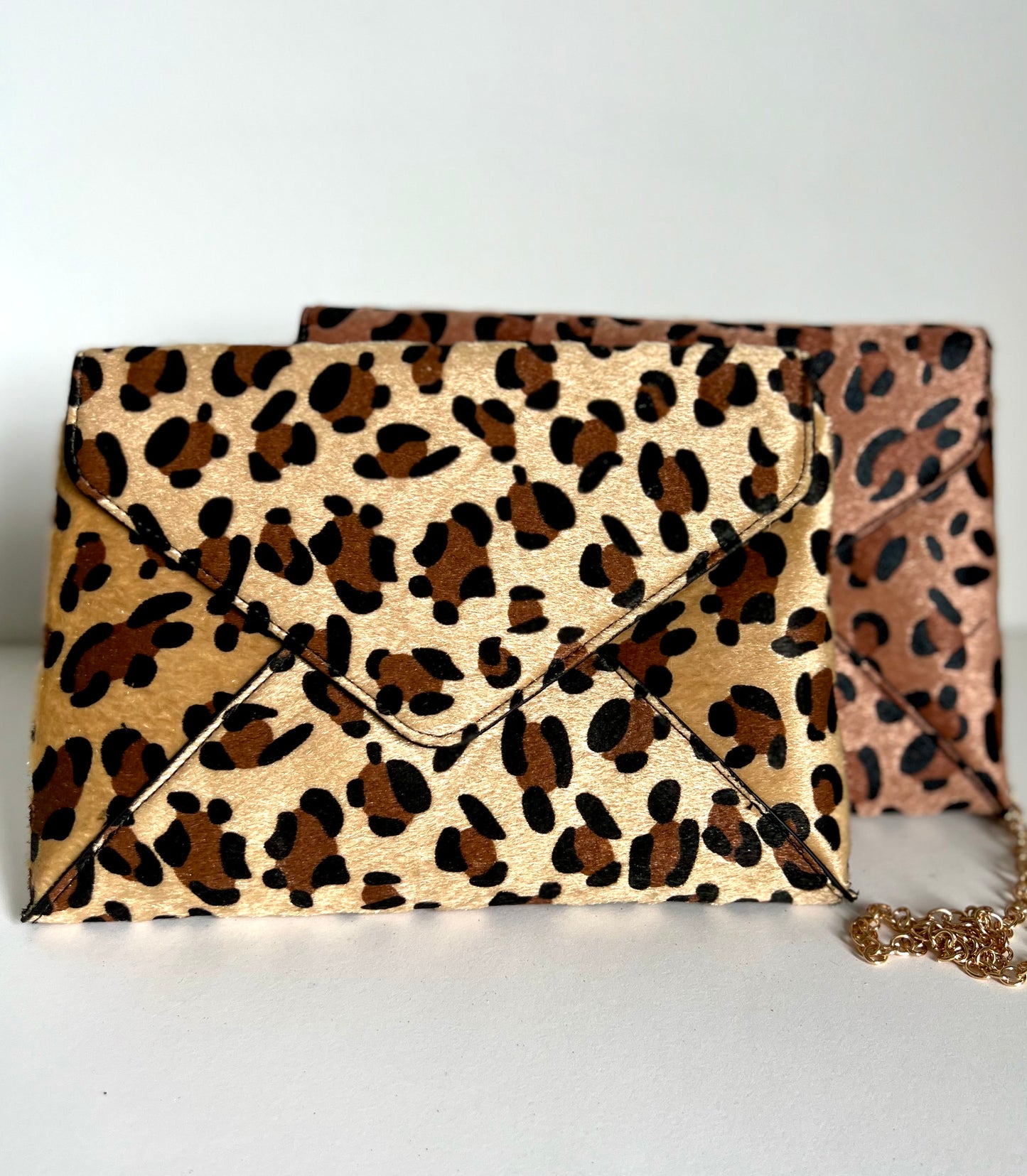 Melanie Faux Pony Skin Leopard Print Clutch Bag 2 colours