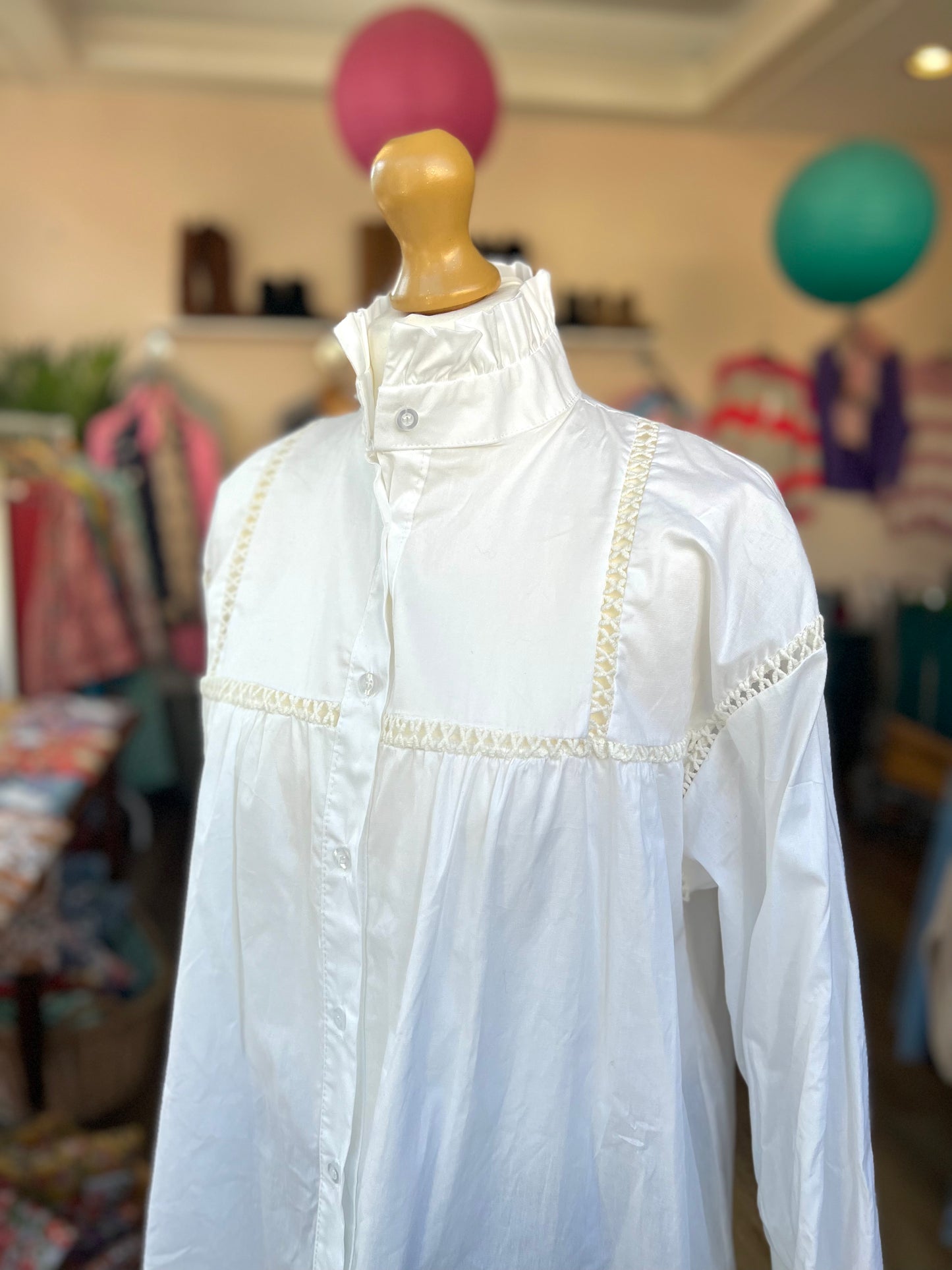 Embroidered Frill Collar White Blouse